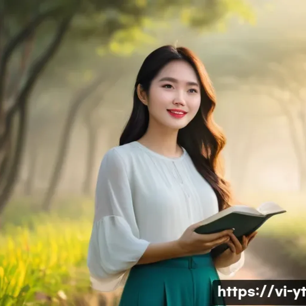 역경 극복에 도움이 되는 긍정적인 책 추천 - **Prompt:** A young Vietnamese woman, no older than 25, stands confidently on a path emerging from a...