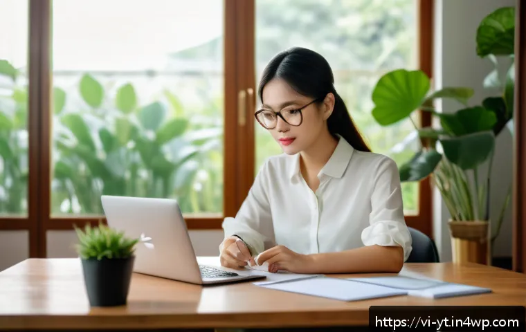 역경을 통해 발전하기 위한 사례 연구 - A detailed scene of a Vietnamese young professional woman sitting calmly at a modern wooden desk in ...