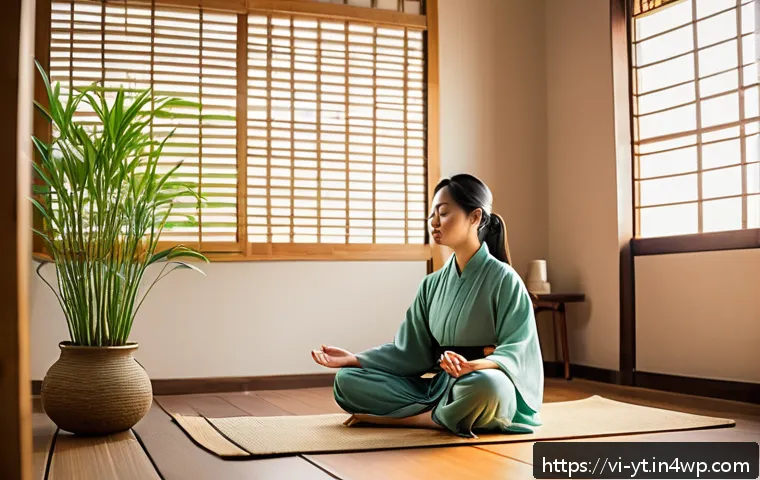 역경 후 긍정적 변화를 위한 루틴 만들기 - A serene early morning scene featuring a Vietnamese woman waking up at dawn in a minimalist bedroom ...
